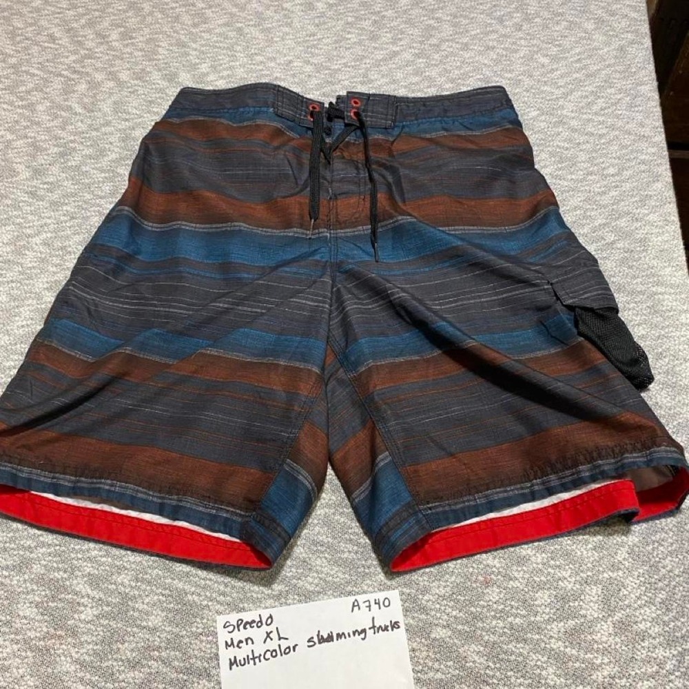 Speedo Men's XL Multi-Color Horizontal Striped Swim Trunks. SKU-A740